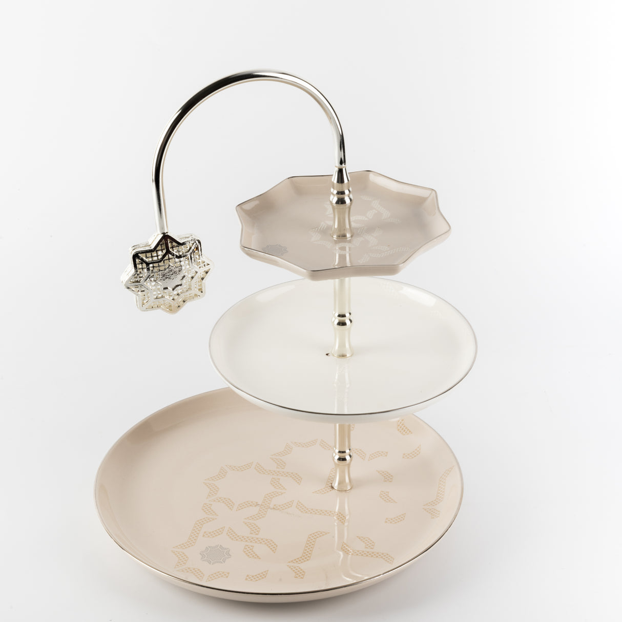 Octara - 3 Tier Plate - Beige & Silver