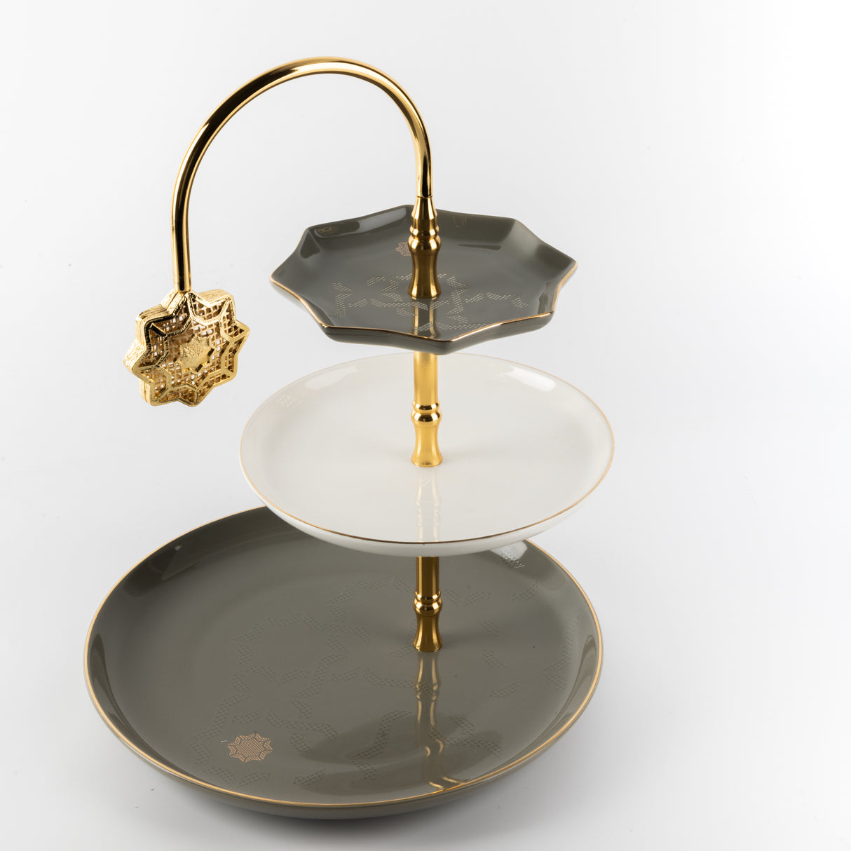 Octara - 3 Tier Plate - Grey & Gold