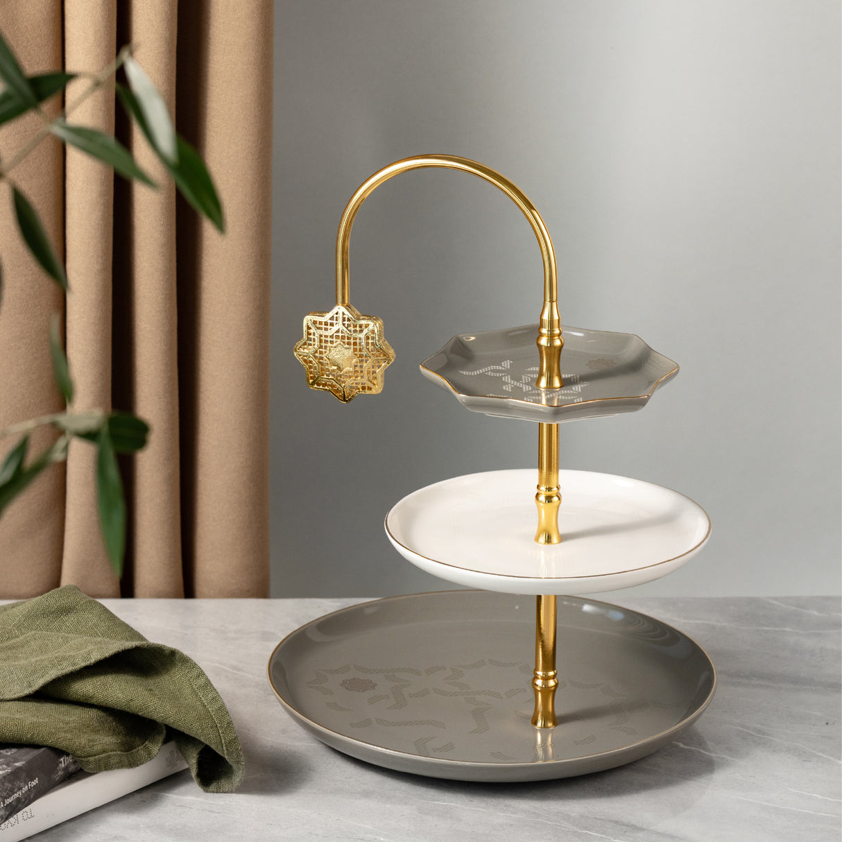 Octara - 3 Tier Plate - Grey & Gold