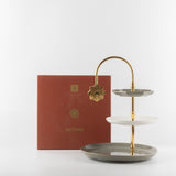 Octara - 3 Tier Plate - Grey & Gold