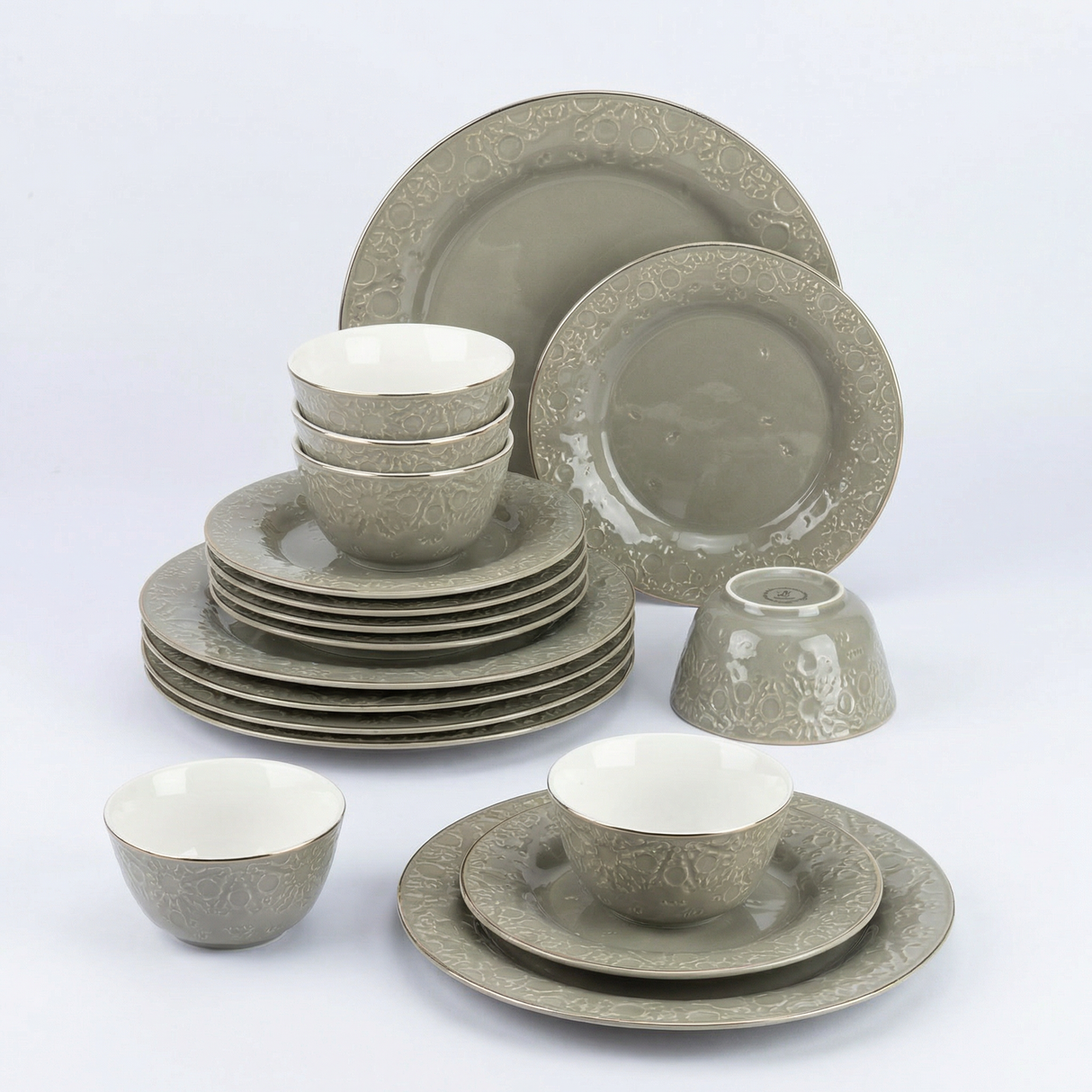 Nourhan - Dinner Set (18-Pc) - Soft Sage & Silver
