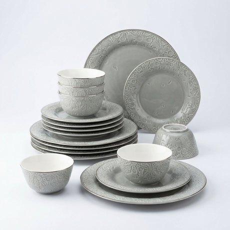 Nourhan - Dinner Set (18-Pc) - Grey & Silver