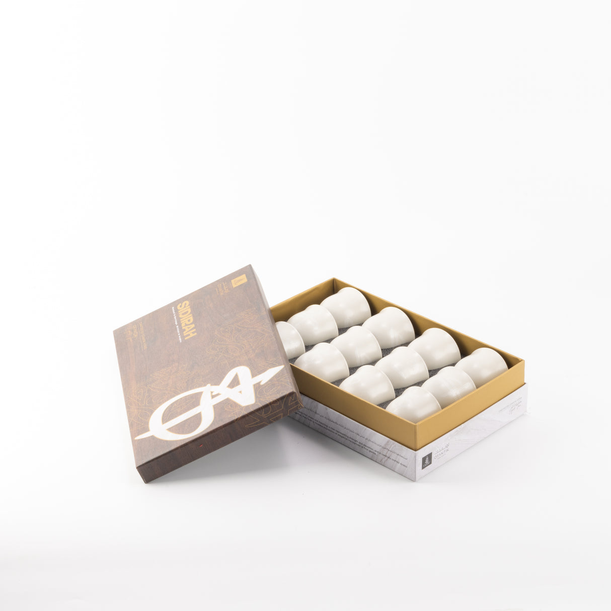 Sidrah - Arabic Coffee Cups Set (12-Pc) - Walnut Gold