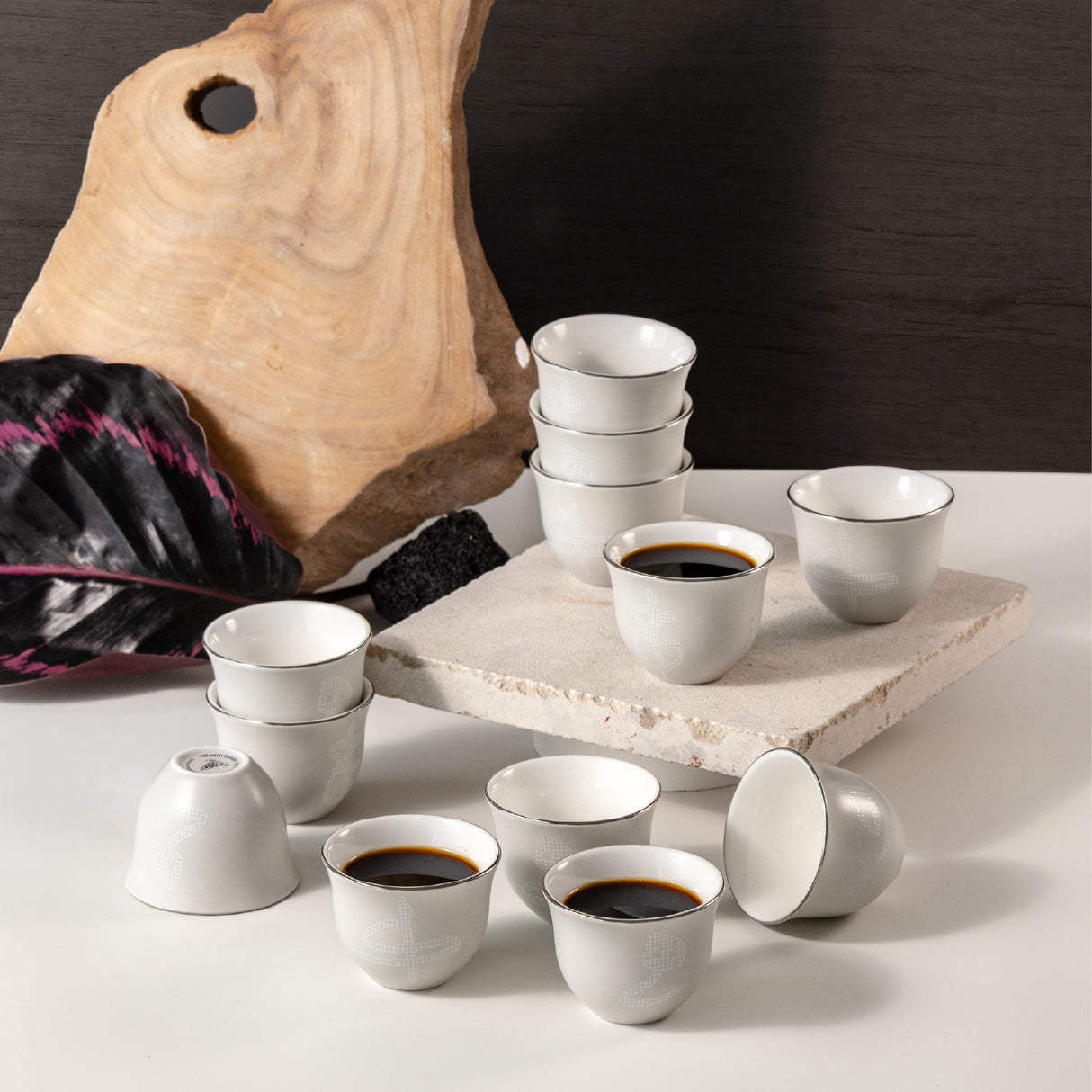 Sidrah - Arabic Coffee Cups Set (12-Pc) - Midnight Silver