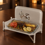 Jiwar - Medium Twin Candle Pyrex Chafer- Beige & Silver