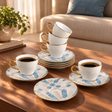 Amal - Tazas de capuchino, (12 piezas) - Azul y dorado