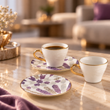 Amal - Tazas de café expreso/turco, (4 piezas) - Púrpura y dorado
