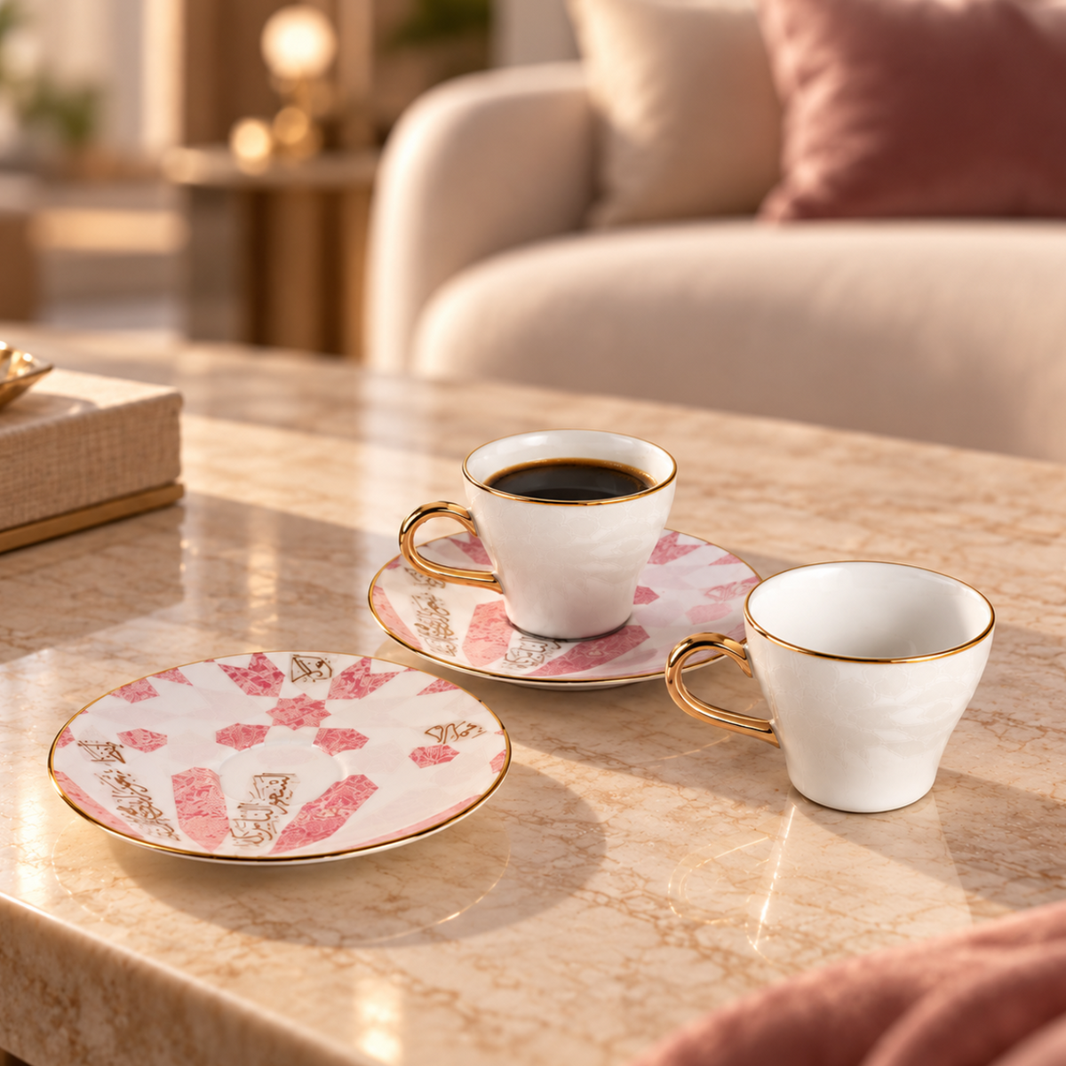 Amal - Tazas de café expreso/turco, (4 piezas) - Rosa y dorado