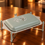 Jiwar - Medium Twin Candle Pyrex Chafer - Mint Green & Silver