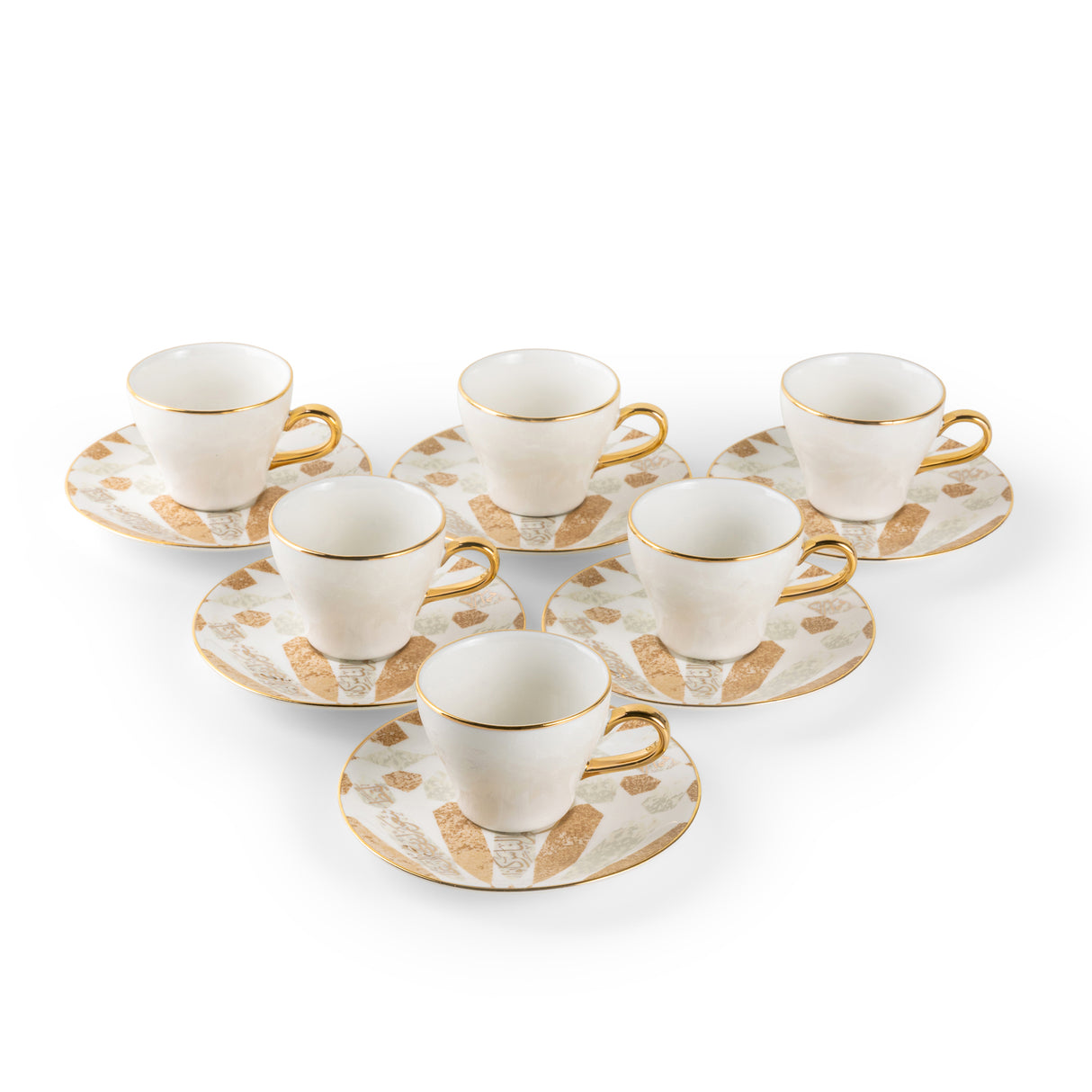 Amal - Tazas de café expreso/turco, (12 piezas) - Beige y dorado