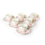 Amal - Espresso /Turkish Coffee Cups, (12-Pc)- Pink & Gold