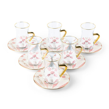 Amal - Tea Set (12-Pc) - Pink & Gold