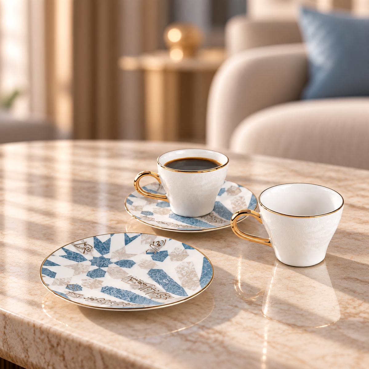 Amal - Tazas de café expreso/turco, (4 piezas) - Azul y dorado