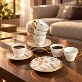 Amal - Tazas de café expreso/turco, (12 piezas) - Beige y dorado