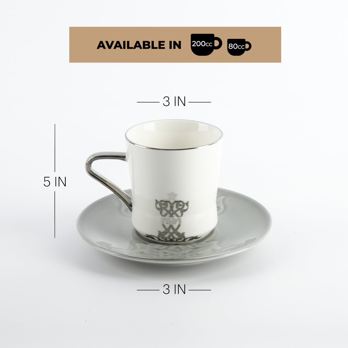 Naqsh - Cappuccino Set (12-Pc) -Grey & Silver