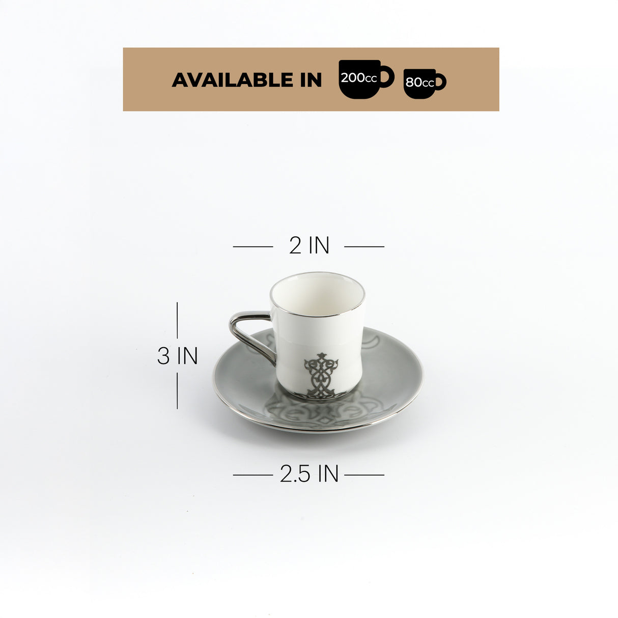 Naqsh - Espresso/Turkish Coffee Set (12-Pc)-Grey & Silver