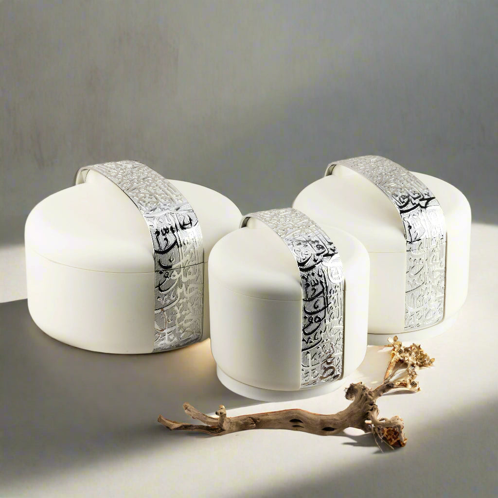 Noor - Food Thermos/ Warm Serv (Set of 3) - White & Silver
