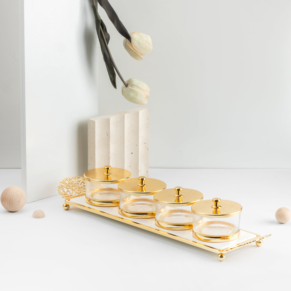Limited Edition - Snack Serving set (4 Bowls)- White & Gold