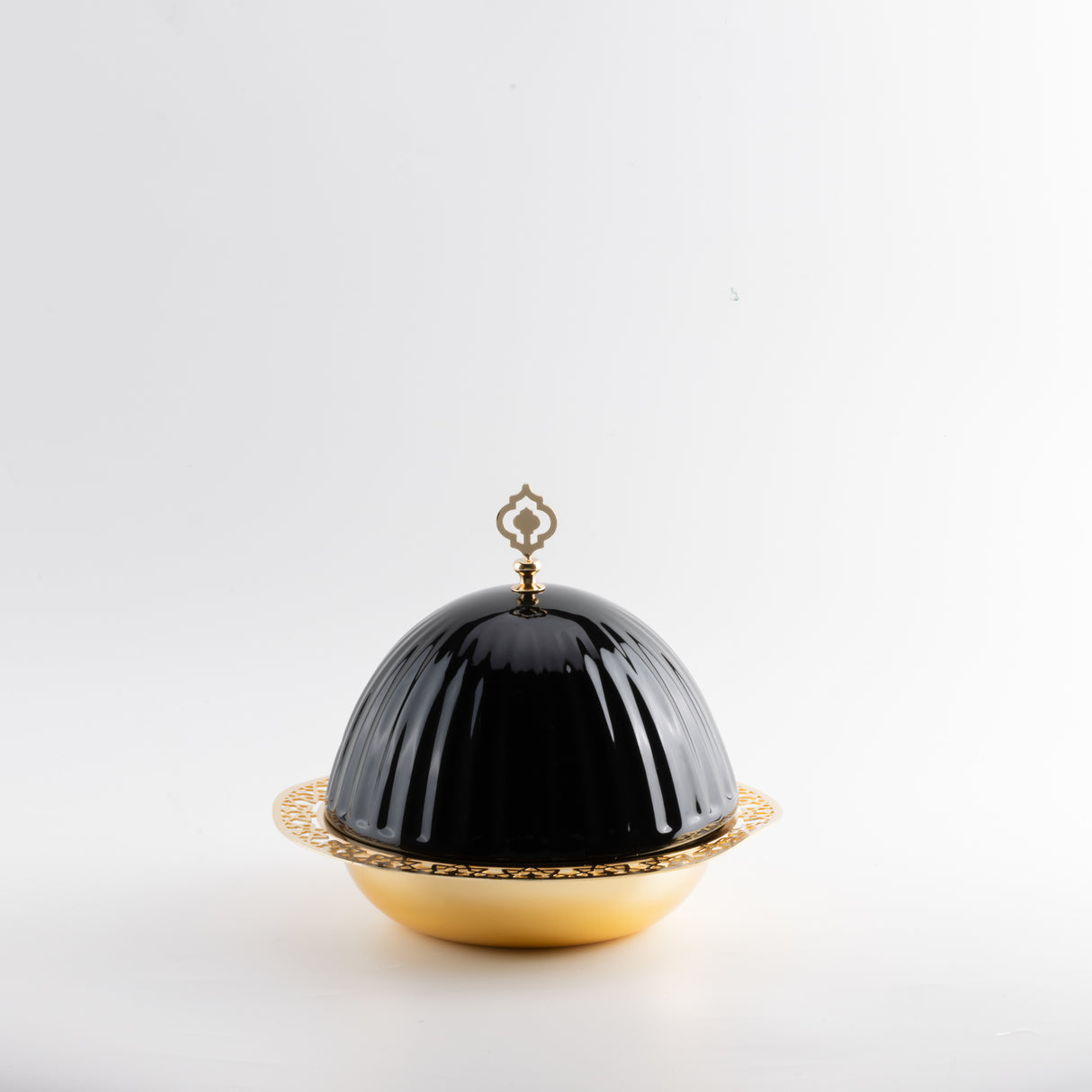 Exclusive - Medium Serving Platter with Porcelain Dome- Black & Gold