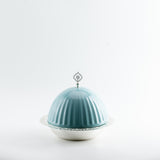 Exclusive - Medium Serving Platter with Porcelain Dome- Blue & Silver