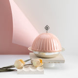 Exclusive - Medium Serving Platter with Porcelain Dome- Pink & Silver