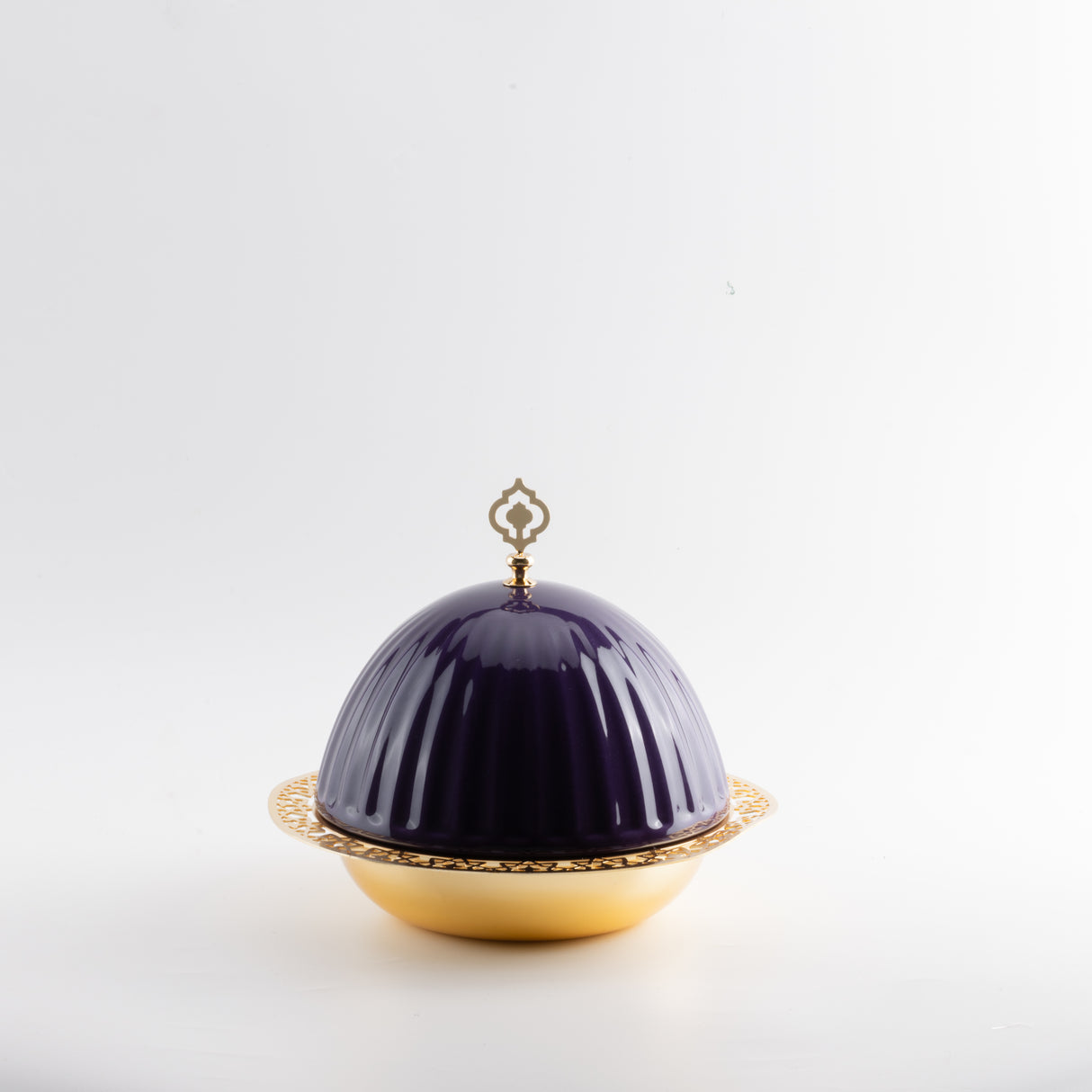 Exclusive - Medium Serving Platter with Porcelain Dome- Purple & Gold