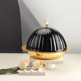 Exclusive - Large Serving Platter with Porcelain Dome- Black & Gold