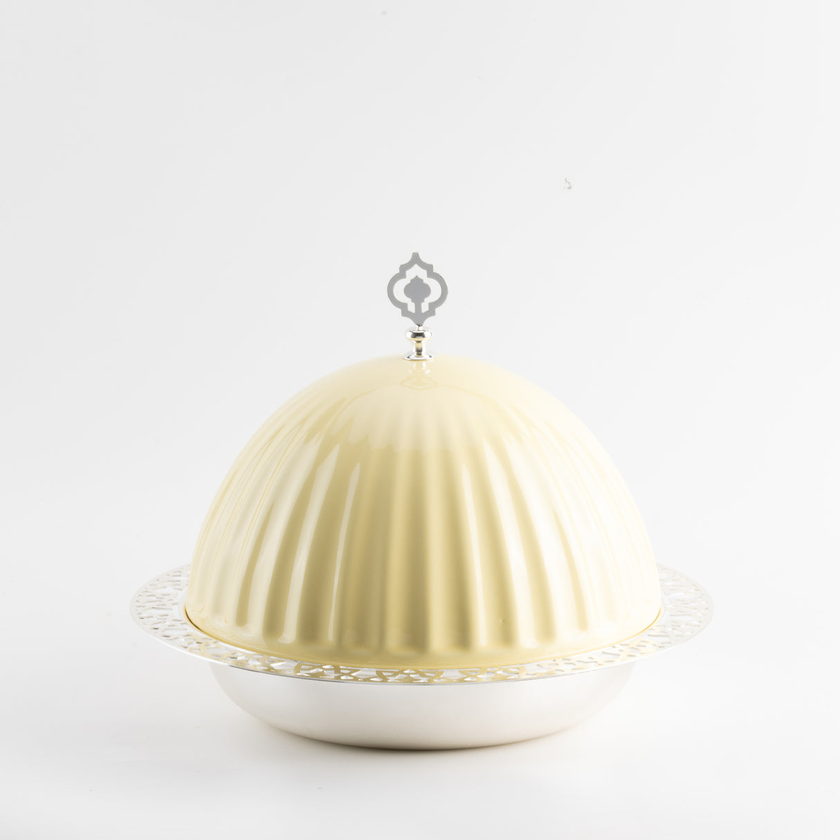 Exclusive - Large Serving Platter with Porcelain Dome- Yellow & Silver