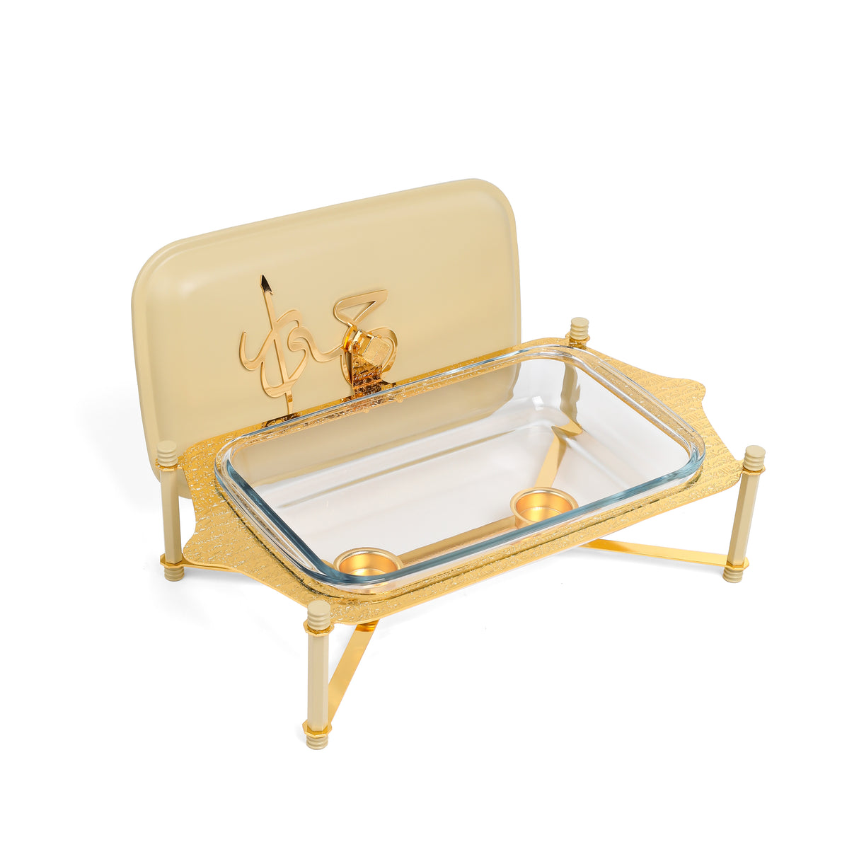 Jiwar - Medium Twin Candle Pyrex Chafer - Ivory & Gold