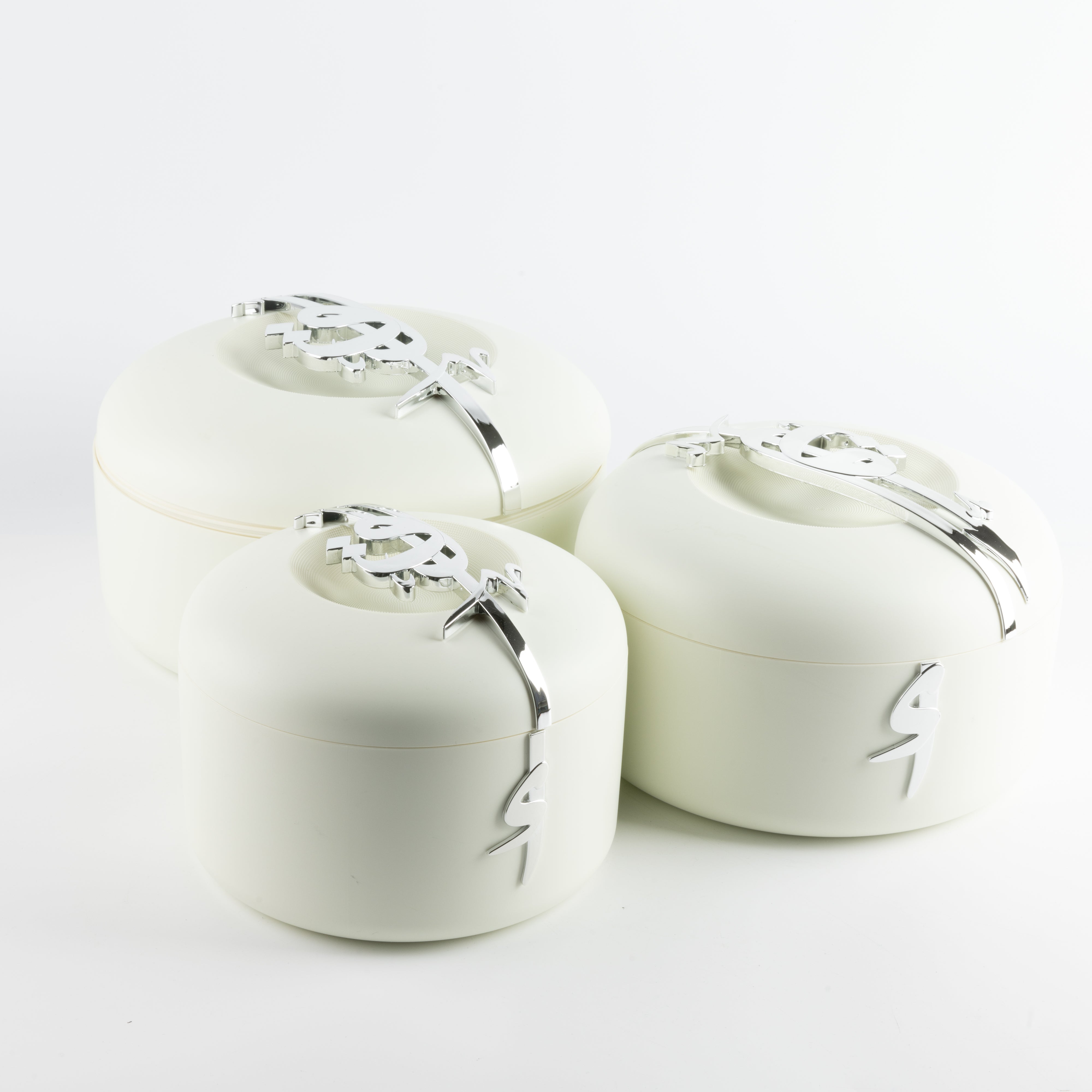 Liqa'a - Food Thermos/ Warm Serv (Set of 3) - Pearl White & Silver
