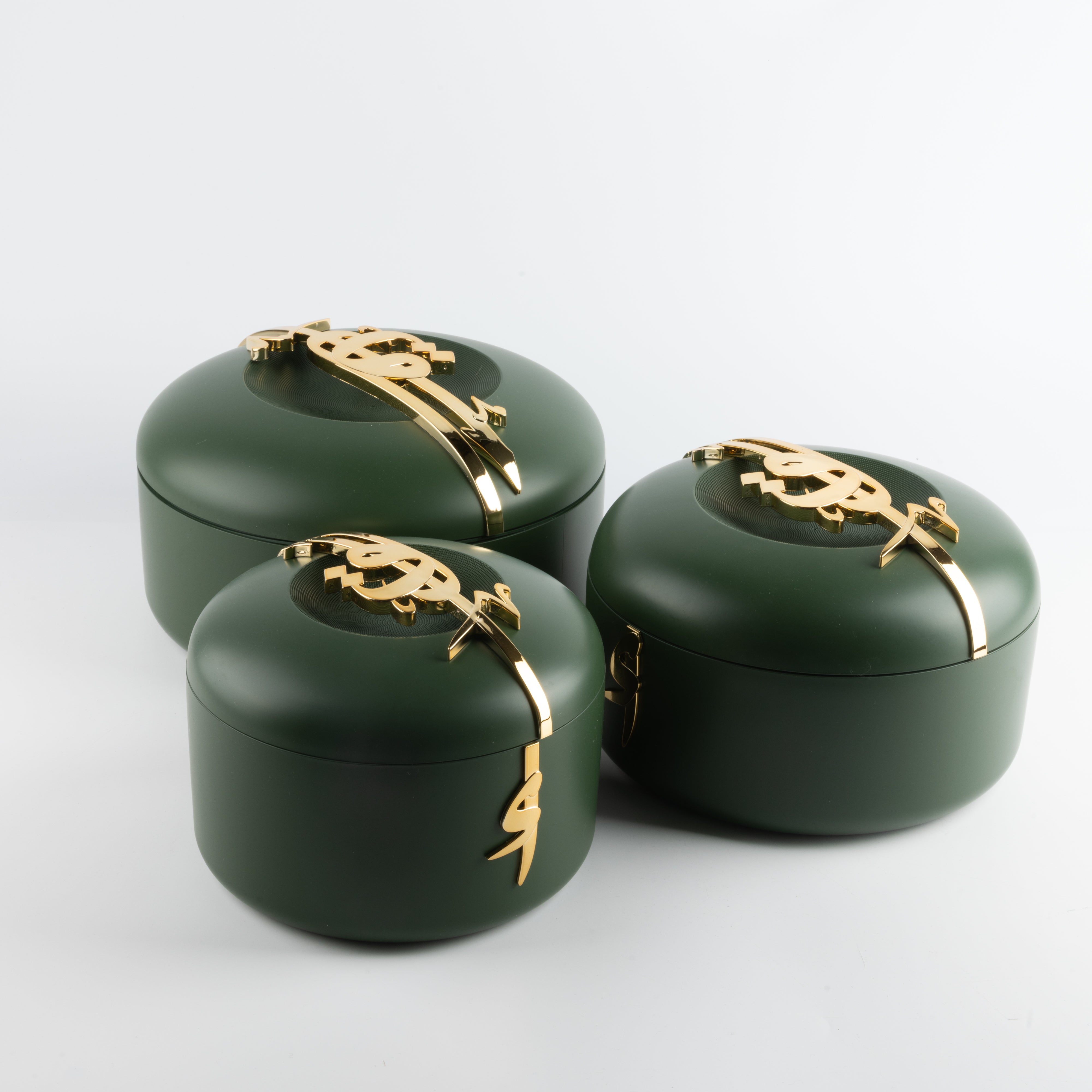 Liqa'a - Food Thermos/ Warm Serv (Set of 3) - Olive Green & Gold