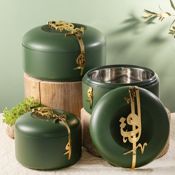 Liqa'a - Food Thermos/ Warm Serv (Set of 3) - Olive Green & Gold