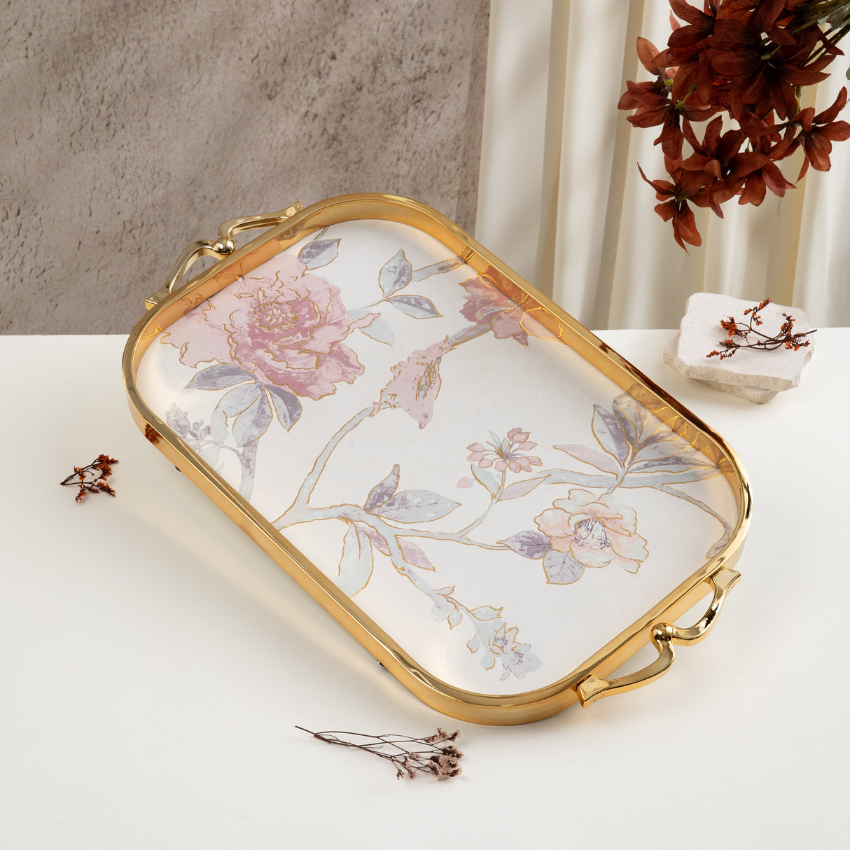 Khuzama - Serving Tray - Pink & Gold