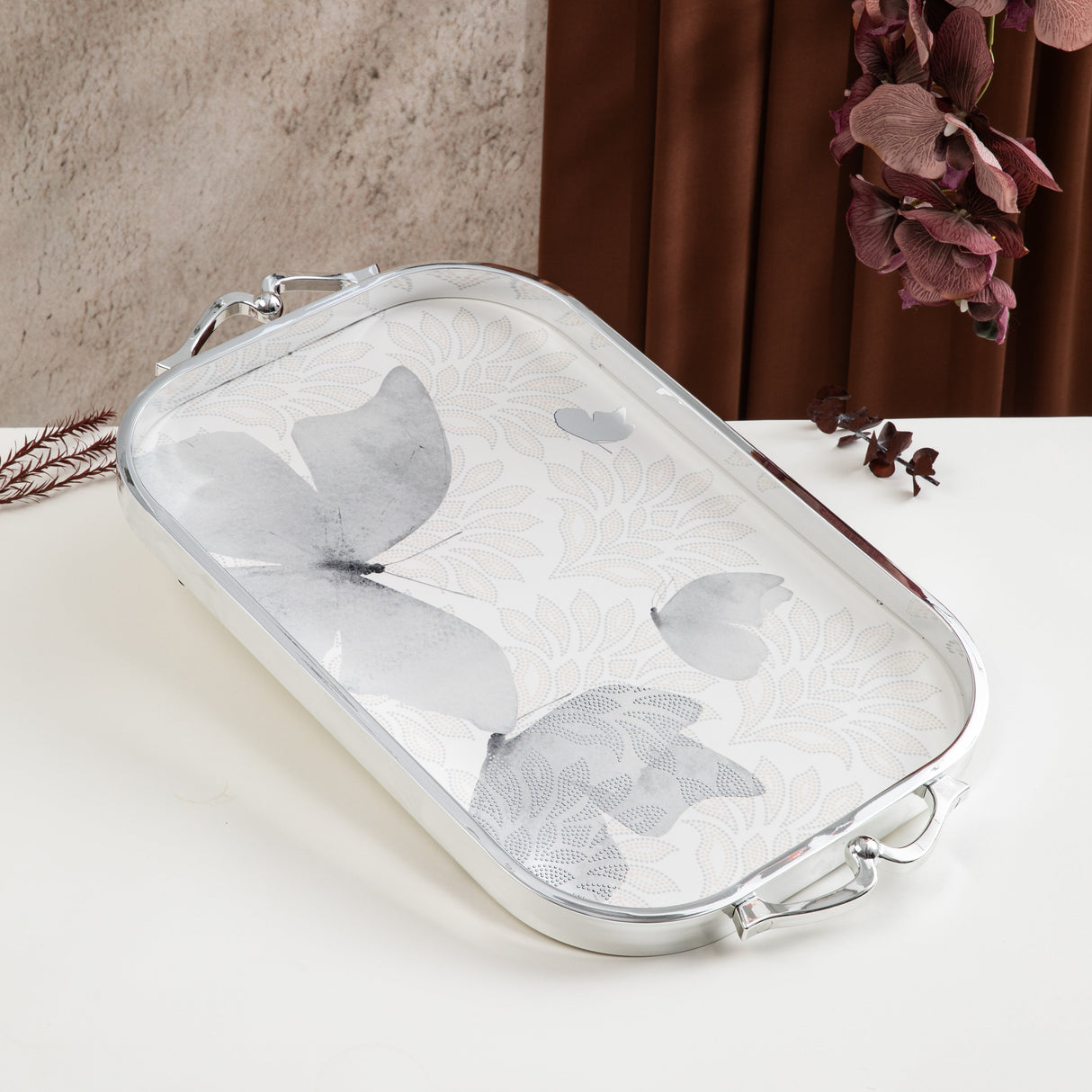 Veloura - Serving Tray - Grey & Silver