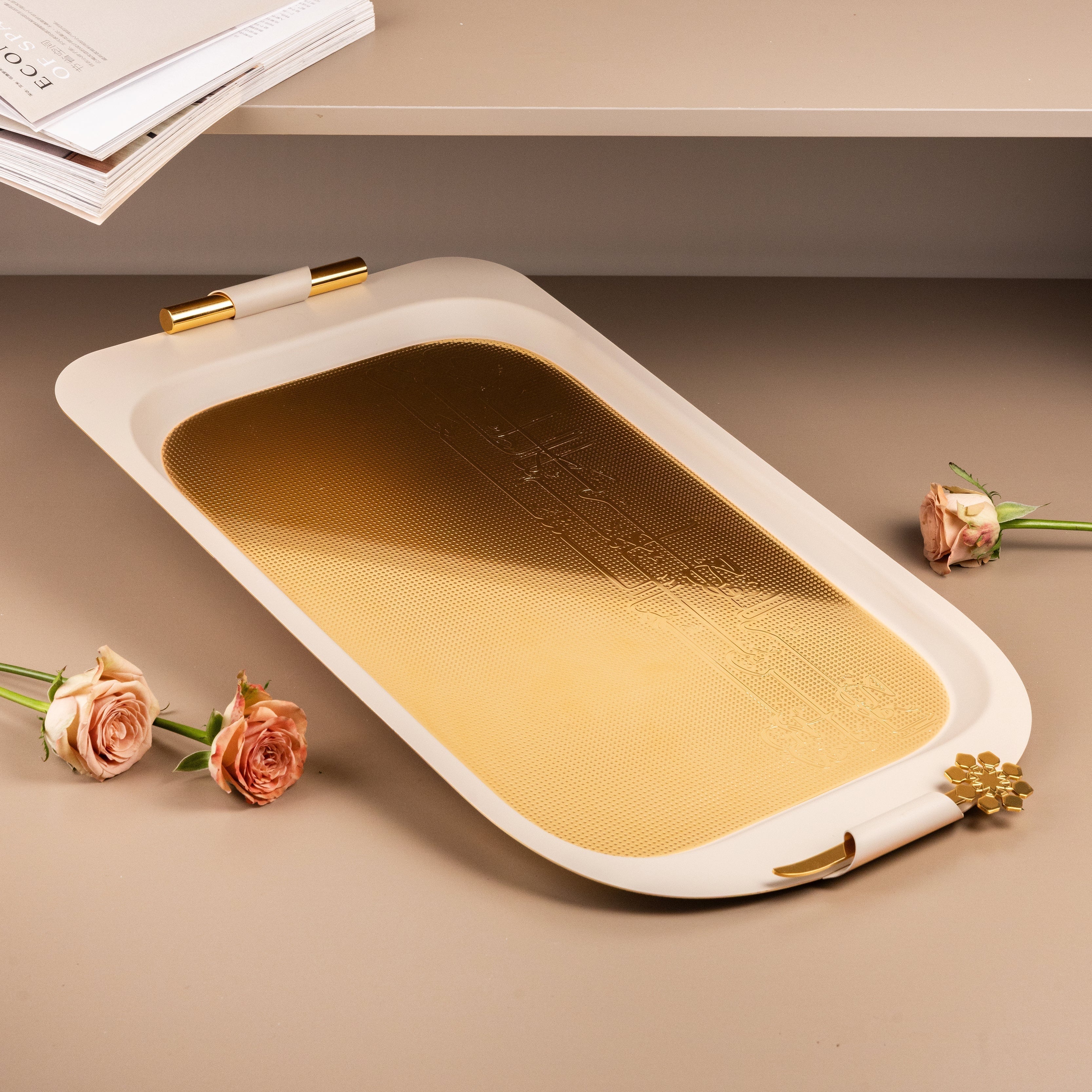 Mirral - Serving Tray - Beige & Gold