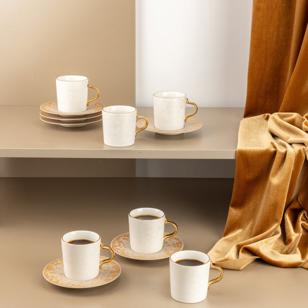 Nourhan - Espresso/Turkish Coffee Set (12-Pc) - Gold & Beige