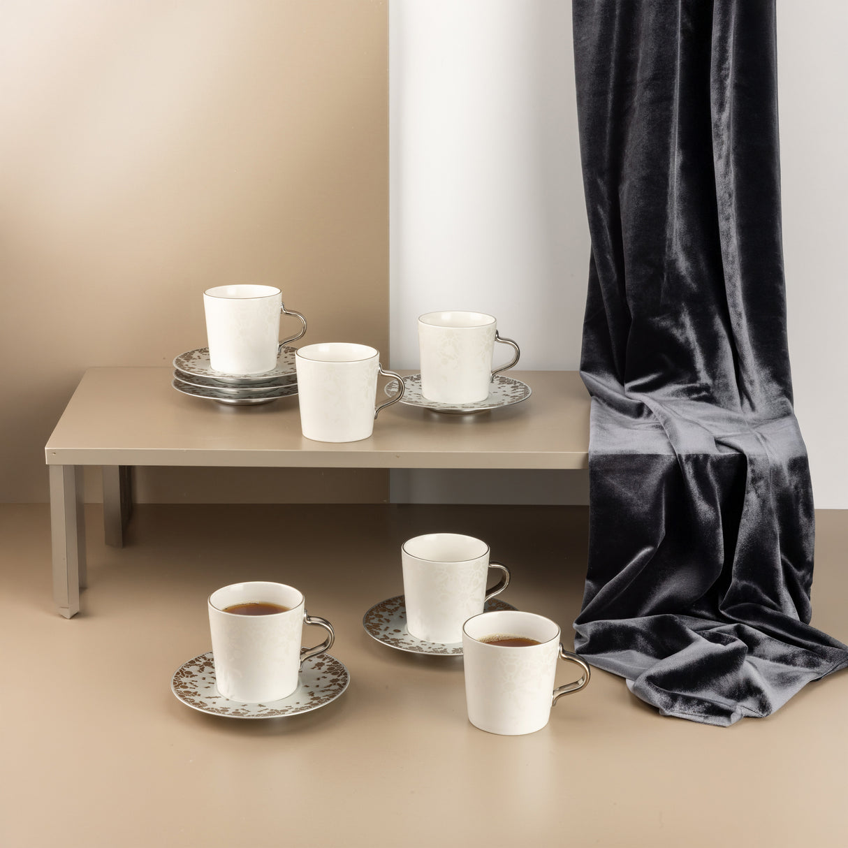 Nourhan - Cappuccino Set (12-Pc) - Bronze & Silver