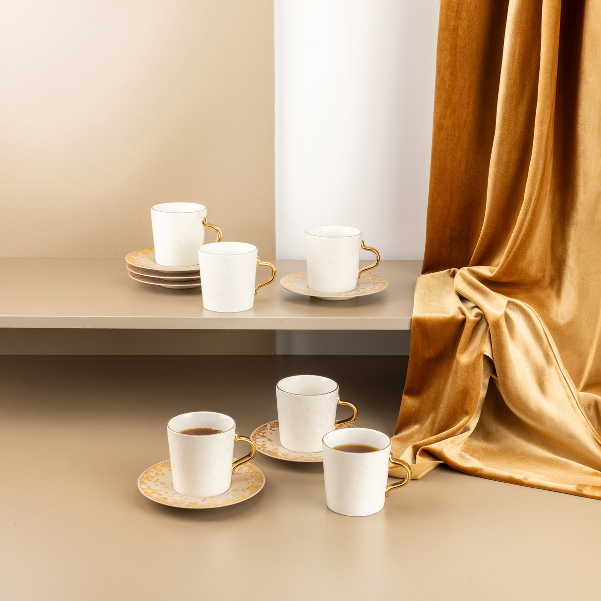 Nourhan - Cappuccino Set (12-Pc) - Gold & Beige