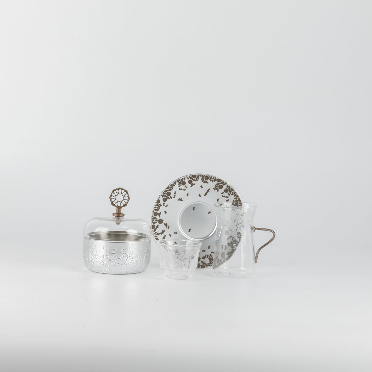 Nourhan -  Tea Set (19-Pc) - Bronze & Silver