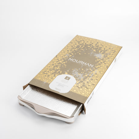 Nourhan- Serving Tray - Matt silver & beige