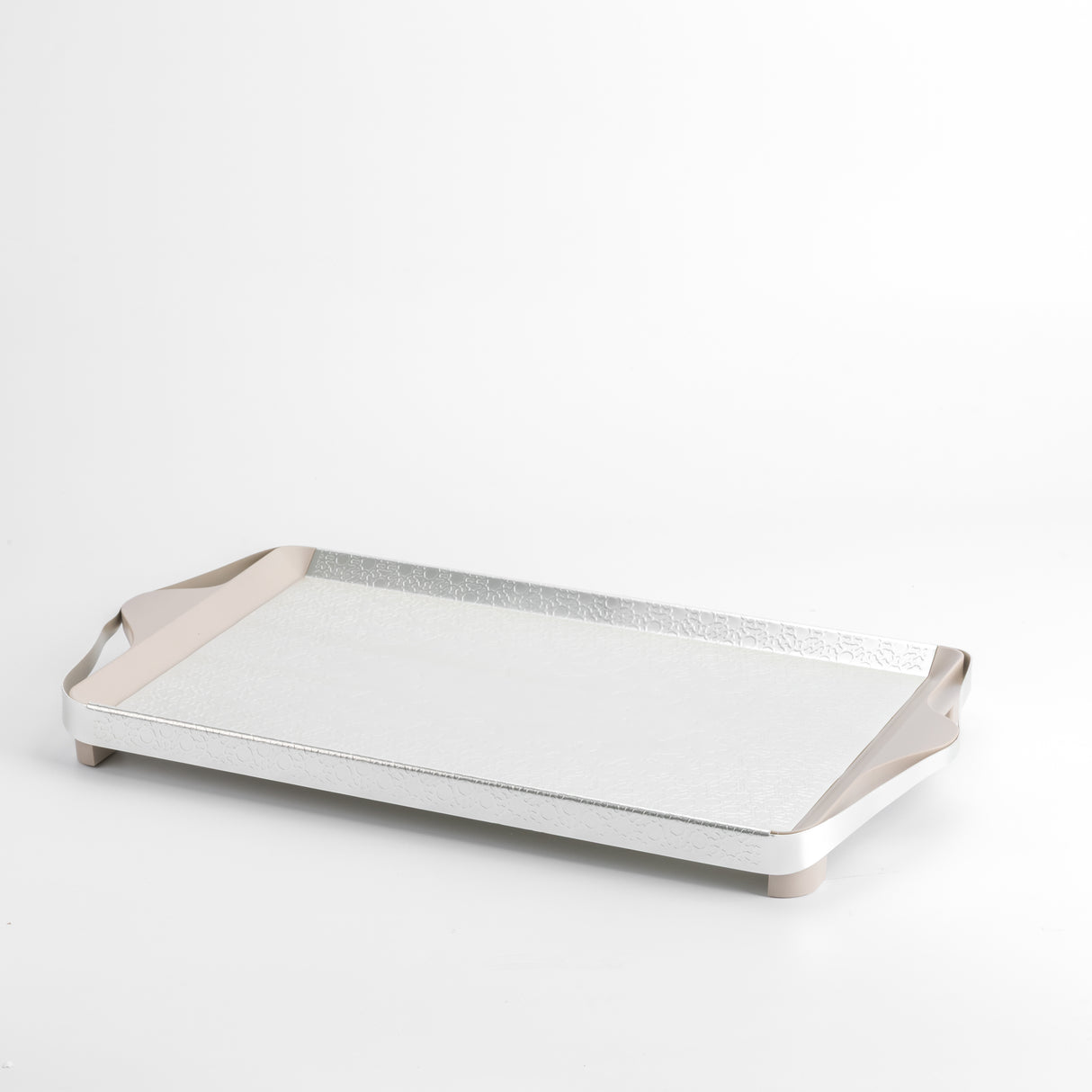 Nourhan- Serving Tray - Matt silver & beige