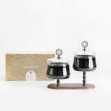 Nourhan - Dual Bowl Serving Set - Black Walnut