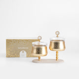 Nourhan - Dual Bowl Serving Set - Gold & Beige