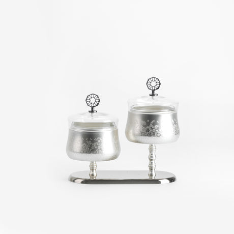 Nourhan - Dual Bowl Serving Set - Silver