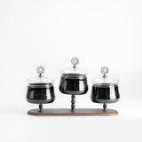 Nourhan - Triple Bowl Serving Set - Black Walnut
