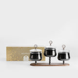 Nourhan - Triple Bowl Serving Set - Black Walnut