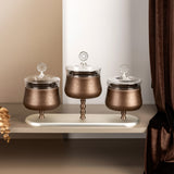 Nourhan - Triple Bowl Serving Set - Bronze & Silver