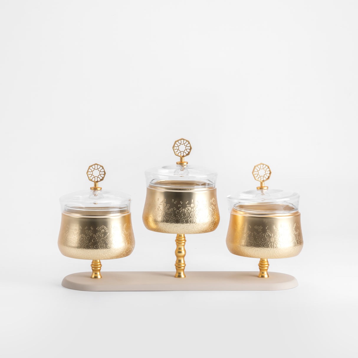 Nourhan - Triple Bowl Serving Set - Gold & Beige