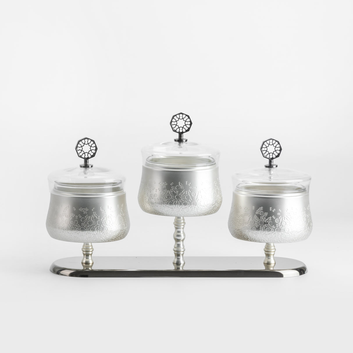 Nourhan - Triple Bowl Serving Set - Silver