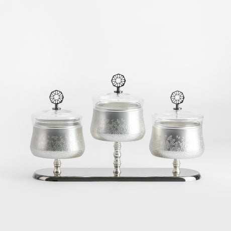 Nourhan - Triple Bowl Serving Set - Silver